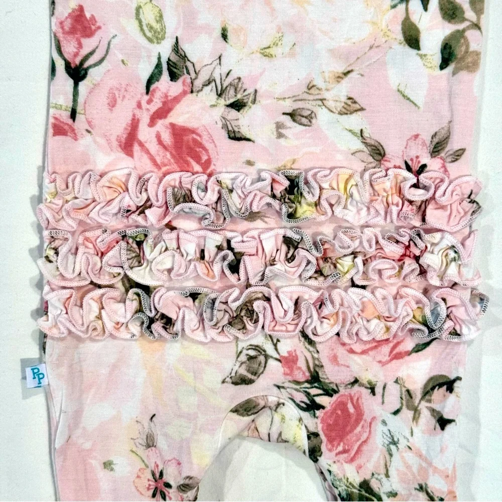 Posh Peanut Ruffled Romper Girls 0-3M Bamboo Vintage Pink Rose Cap Sleeve Spring